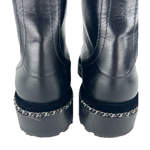 Chanel Crackled Calfskin CC Cap Toe Velvet Pearl Combat Boots in Black - Picture 13 of 16